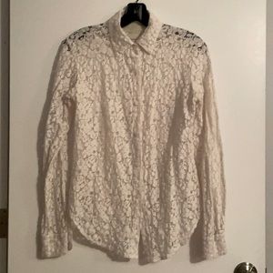 Staci Woo Souvenir Edition White Lace Crochet Button Down Blouse Size Small